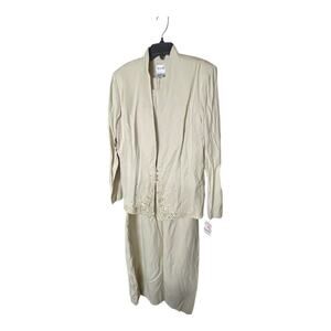 Liz Baker Womens 14 2-Piece Jacket And Dress Set Beige Cream Formal Pearl Beaded